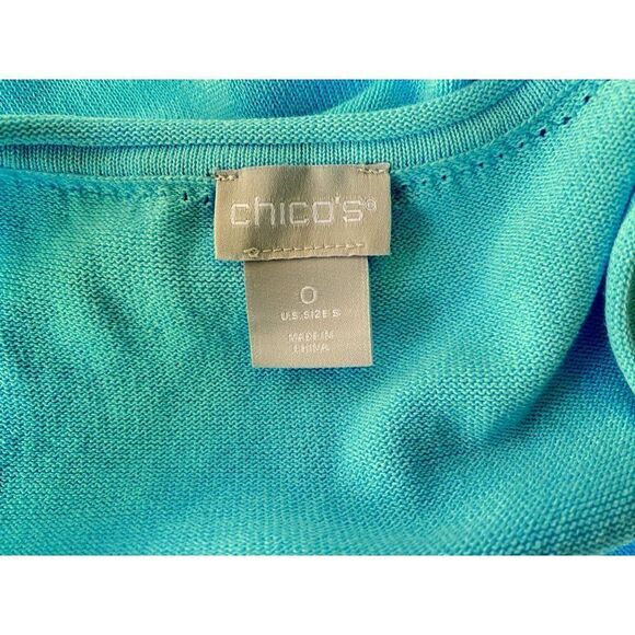 Chico's Caribbean Blue Scoop Neck Sleeveless Pullover Tank Top Punch Detail Sz 0 - Picture 5 of 5